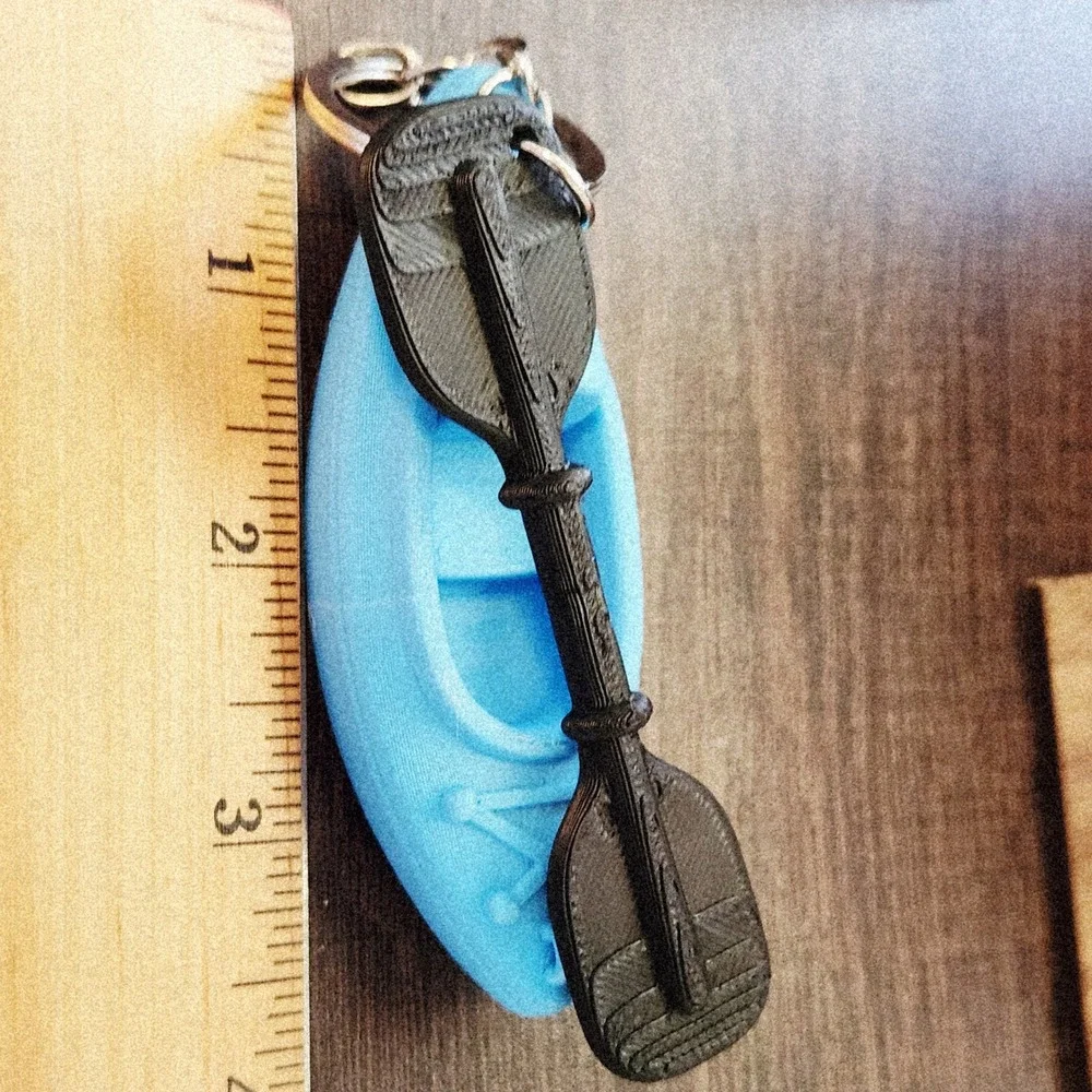 Unbranded Blue Kayak Keychain with Black Paddle Miniature Outdoor Accessory
